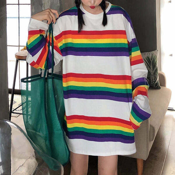 Y2K Grunge Rainbow Connect Long Sleeve Tee - Retro 90s Fashion, Summer Outfits, and More