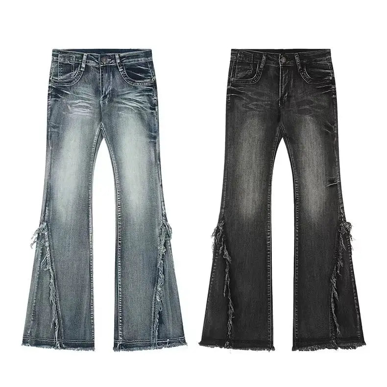 Y2K Grunge Rebel Fray Flare Jeans - 90s Retro Summer Outfit, Y2K Party & Club