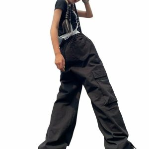 Y2K Grunge Red Cargo Wide Leg Pants - 90s Retro Summer Outfit, Y2K Club & Party Fashion