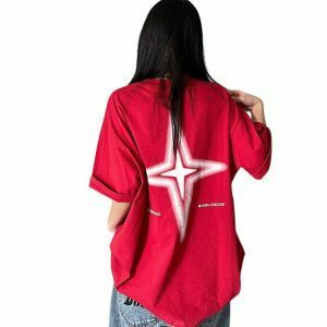 Y2K Grunge Red Kpop Vintage Star T-Shirt - 90s Retro Summer Outfit, Baby Tees, Y