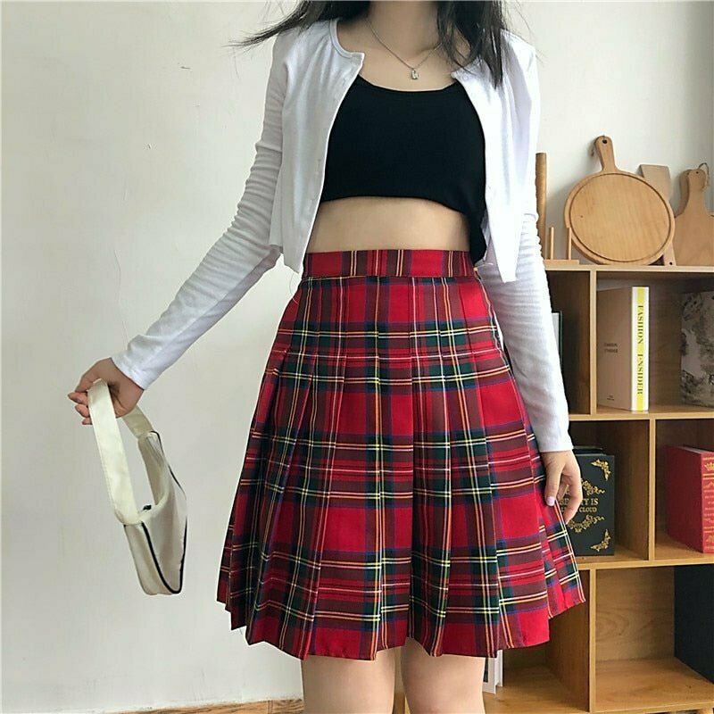 Y2K Grunge Red Plaid Skirt - 90s Fashion, Retro Style, Y2K Summer Outfits