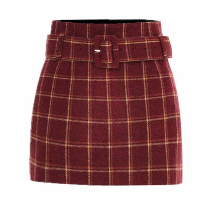 Y2K Grunge Red Plaid Skirt - Retro 90s Fashion, Summer Y2K Outfits, Gothic