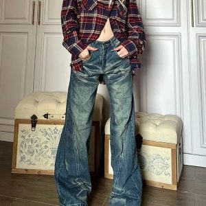 Y2K Grunge Retro Baggy Denim Pants - 90s Fashion, Summer Outfits, and Hip Hop Style