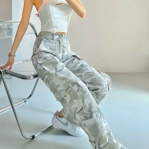 Y2K Grunge Retro Camouflage Cargo Pants - 90s Fashion, Y2K Summer Outfits, Gothic Y