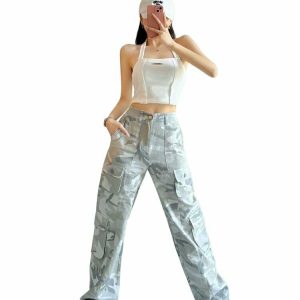 Y2K Grunge Retro Camouflage Cargo Pants - 90s Fashion, Y2K Summer Outfits, Gothic Y