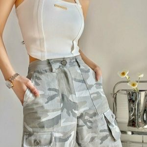 Y2K Grunge Retro Camouflage Cargo Pants - 90s Fashion, Y2K Summer Outfits, Gothic Y