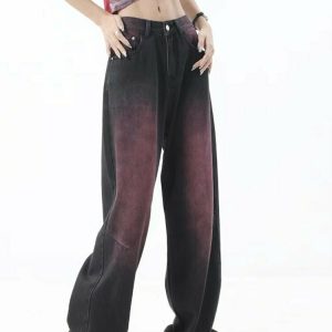 Y2K Grunge Retro Wide Leg Purple Jeans - 90s Fashion, Y2K Summer Outfits, Gothic Y