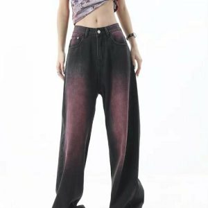 Y2K Grunge Retro Wide Leg Purple Jeans - 90s Fashion, Y2K Summer Outfits, Gothic Y