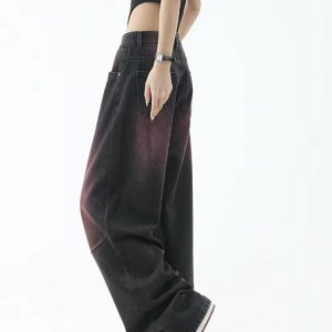 Y2K Grunge Retro Wide Leg Purple Jeans - 90s Fashion, Y2K Summer Outfits, Gothic Y