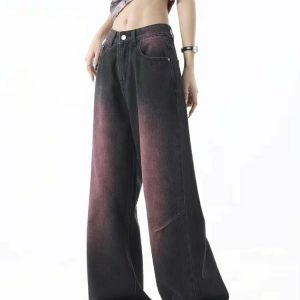 Y2K Grunge Retro Wide Leg Purple Jeans - 90s Fashion, Y2K Summer Outfits, Gothic Y