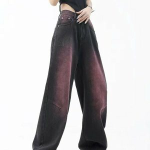 Y2K Grunge Retro Wide Leg Purple Jeans - 90s Fashion, Y2K Summer Outfits, Gothic Y