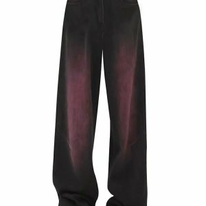 Y2K Grunge Retro Wide Leg Purple Jeans - 90s Fashion, Y2K Summer Outfits, Gothic Y