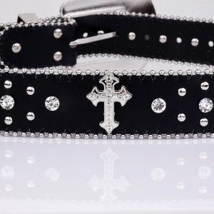 Y2K Grunge Rhinestone Cross Rivet Belt - 90s Fashion, Retro Style, Gothic Y2K Access