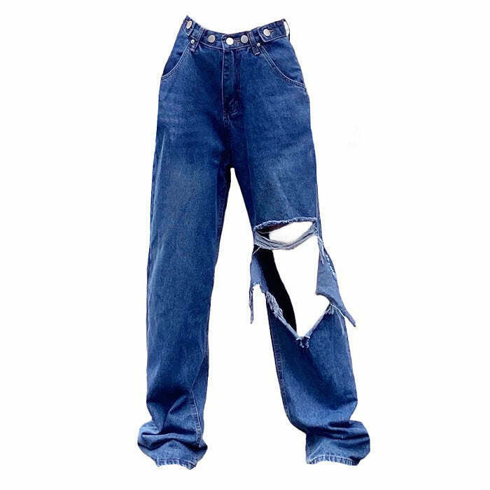 Y2K Grunge Ripped Baggy Jeans - 90s Retro Summer Outfit, Y2K Fashion, Hip Hop