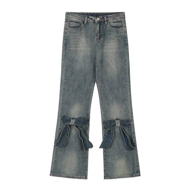 Y2K Grunge Ruffle Rider Denim Flares - Retro 90s Summer Party & Club Outfit