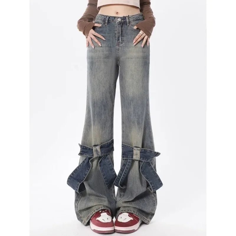 Y2K Grunge Ruffle Rider Denim Flares - Retro 90s Summer Party & Club Outfit