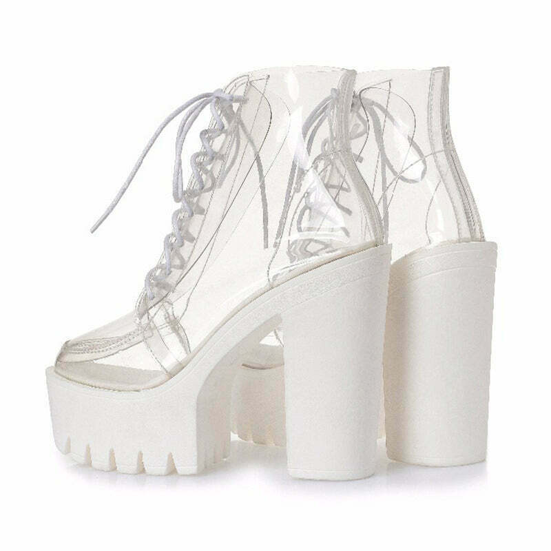 Y2K Grunge See-Through Ankle Boots - Retro 90s Fashion, Summer Y2K Outfits,