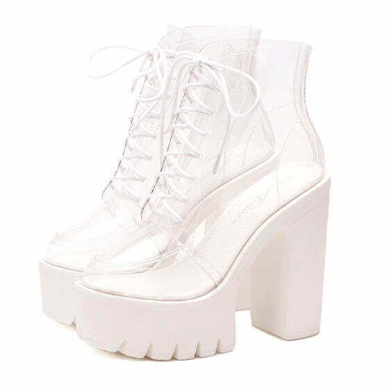 Y2K Grunge See-Through Ankle Boots - Retro 90s Fashion, Summer Y2K Outfits,