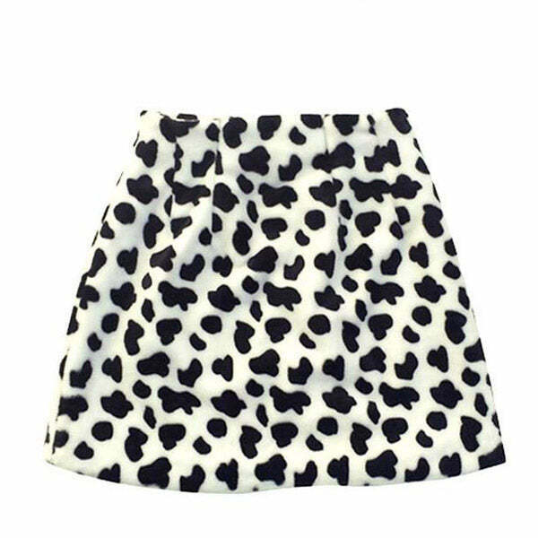 Y2K Grunge Shaggy Cow Skirt - Retro 90s Fashion, Summer Outfits, and Party