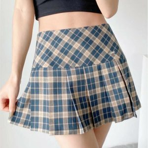 Y2K Grunge Side Split Pleated Skirt - Retro 90s Summer Outfit, Gothic Y2K Fashion