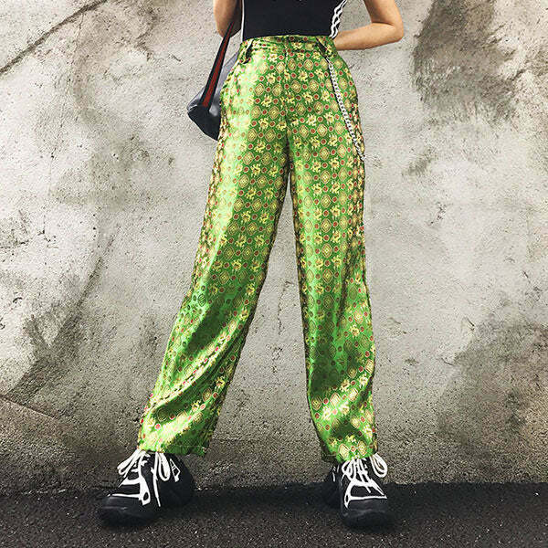 Y2K Grunge Silk Road Chain Pants - Retro 90s Fashion, Summer Y2K Outfits, Gothic Style