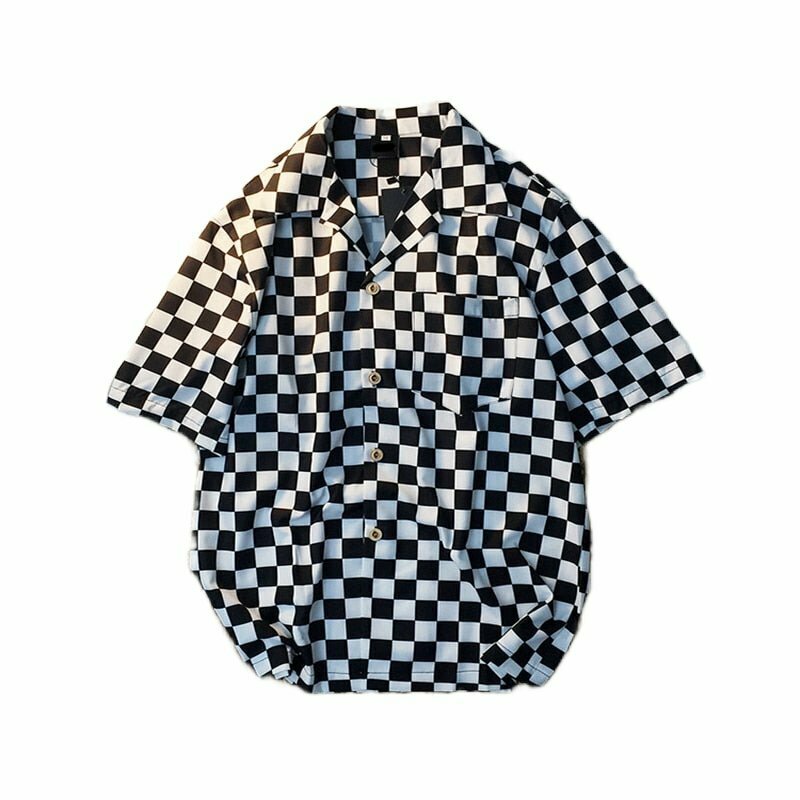 Y2K Grunge Skater Girl Checkered Shirt - Retro 90s Fashion, Summer Y2K Outfits