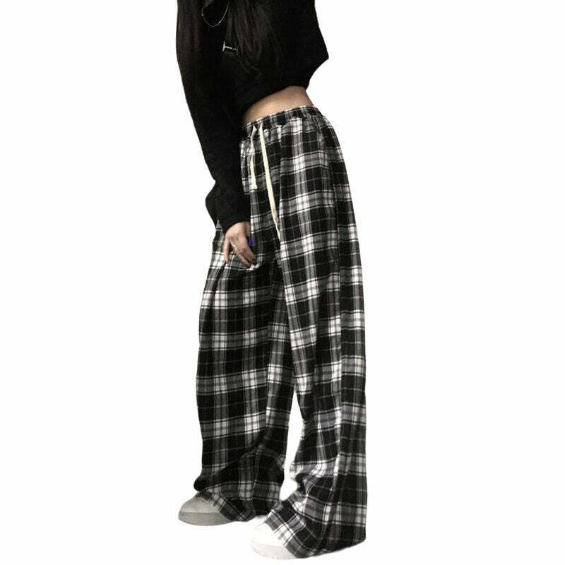 Y2K Grunge Skater Girl Oversize Plaid Pants - 90s Retro Summer Outfit Essentials