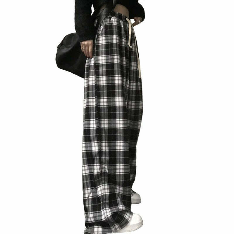 Y2K Grunge Skater Girl Oversize Plaid Pants - 90s Retro Summer Outfit Essentials