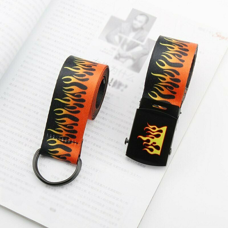 Y2K Grunge Skater Girl Punk Flame Print Belt - 90s Retro Summer Outfit Accessory