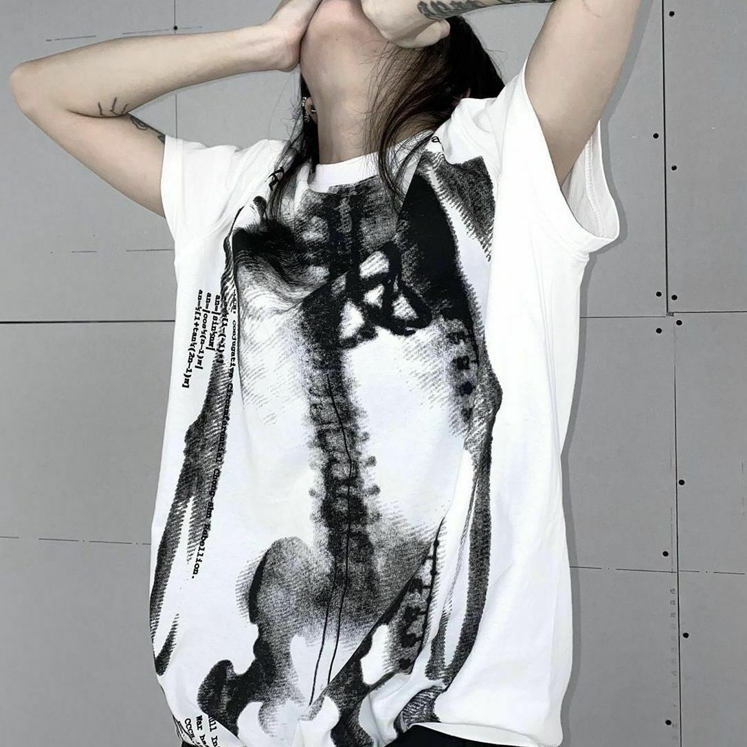 Y2K Grunge Skeleton Punk T-Shirt - Retro 90s Summer Outfit, Gothic Y2K Fashion