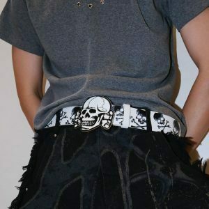 Y2K Grunge Skull Belt - Retro 90s Fashion, Gothic Y2K, Y2K Party & Club