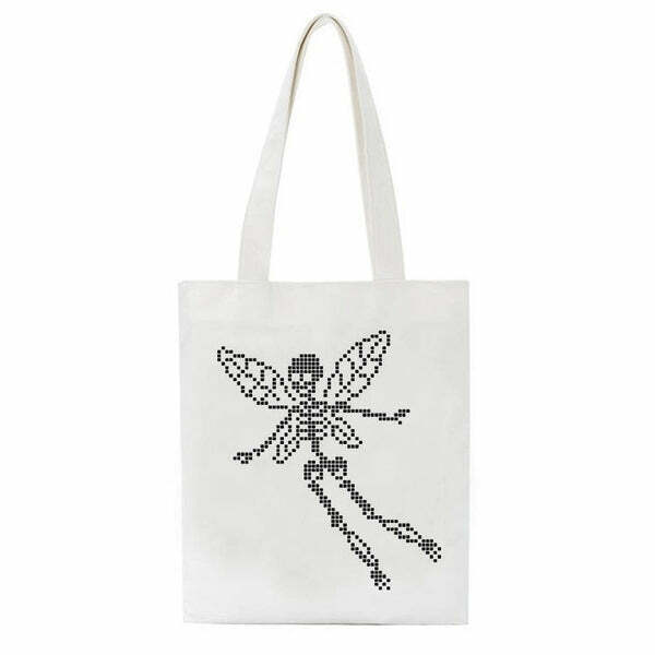 Y2K Grunge Skull Butterfly Canvas Bag - Retro 90s Fashion, Pastel Goth, Y2K Summer Outfit