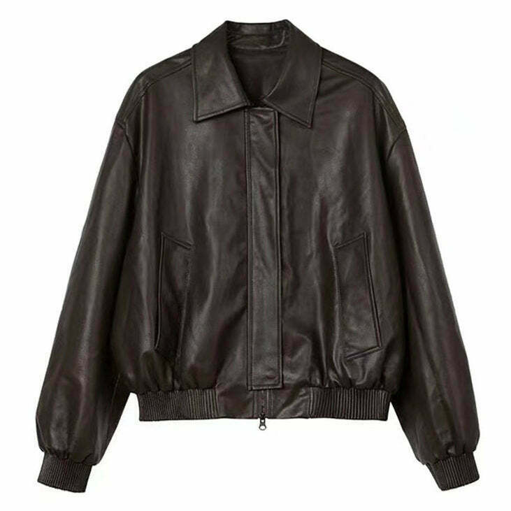 Y2K Grunge Sleaze Leather Bomber Jacket - Retro 90s Fashion, Y2K Summer & Party Out