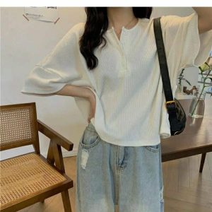 Y2K Grunge Slim Knitted Pullover Blouse - Retro 90s Fashion, Summer Y2K Outfits