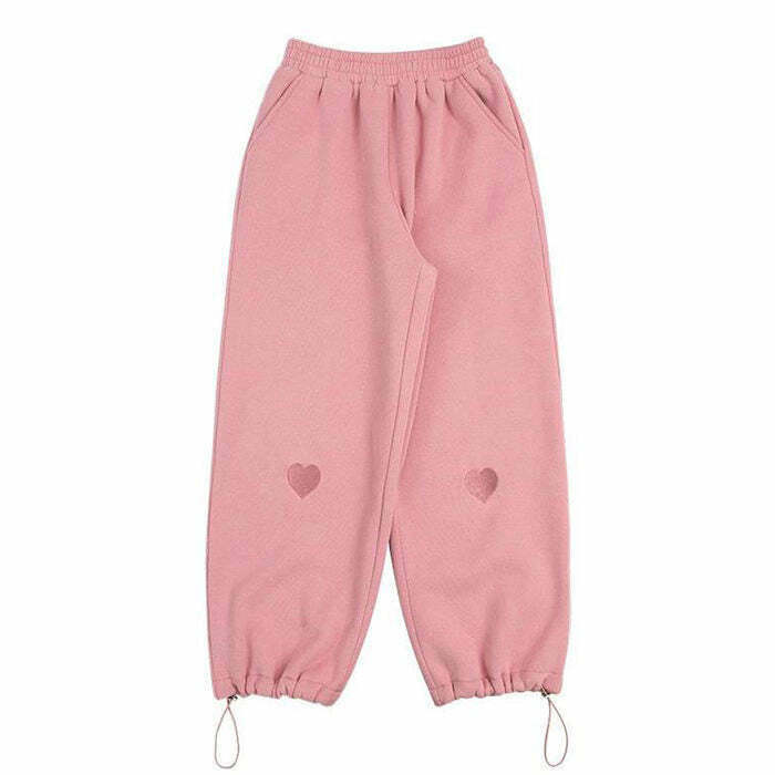 Y2K Grunge Soft Girl Heart Joggers - 90s Retro Summer Outfit, Pastel Goth, Y2K