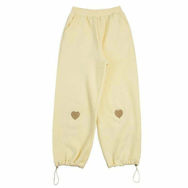 Y2K Grunge Soft Girl Heart Joggers - 90s Retro Summer Outfit, Pastel Goth, Y2K