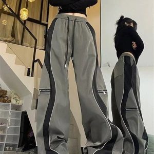 Y2K Grunge Sporty Drawstring Cargo Pants - 90s Retro Summer Outfit, Y2K Club & Party