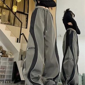 Y2K Grunge Sporty Drawstring Cargo Pants - 90s Retro Summer Outfit, Y2K Club & Party