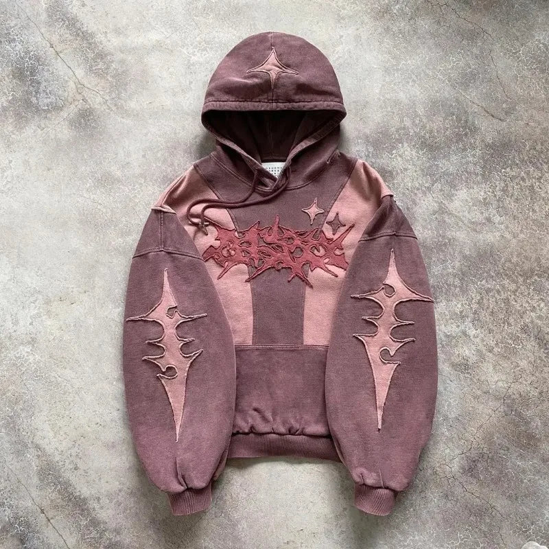 Y2K Grunge Star Patch Hoodie - Retro 90s Fashion, Summer Outfits, and Clubwear