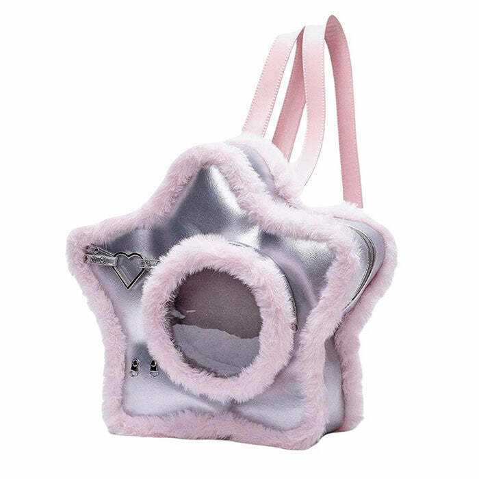 Y2K Grunge Star-Shaped Furry Backpack - 90s Retro, Pastel Goth, Y2K Pop