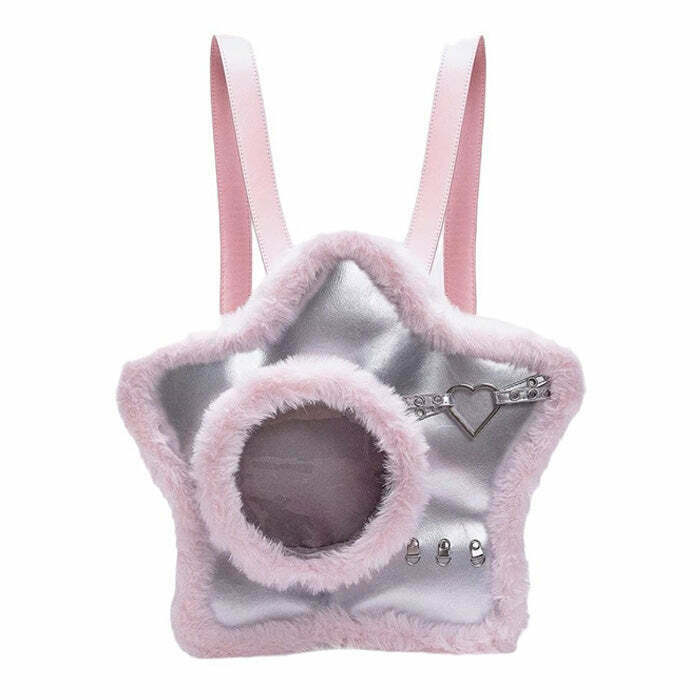 Y2K Grunge Star-Shaped Furry Backpack - 90s Retro, Pastel Goth, Y2K Pop