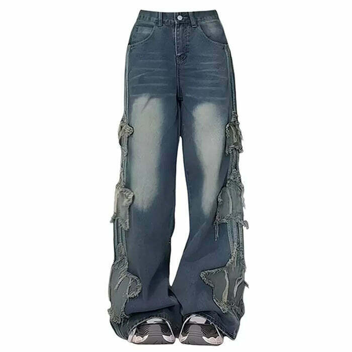 Y2K Grunge Star Stripe Jeans - Retro 90s Fashion, Summer Outfits, and Clubwear