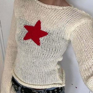 Y2K Grunge Star Sweaters - Retro 90s Fashion, Summer Outfits, and Pastel Goth Styles