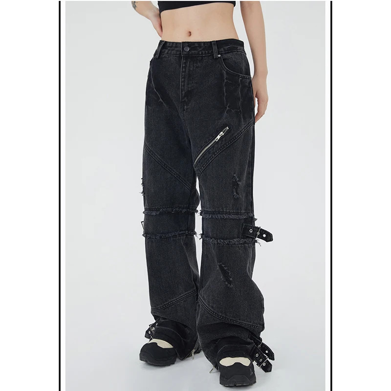 Y2K Grunge Streetwear High Waist Jeans - American Retro Straight Denim Trouser