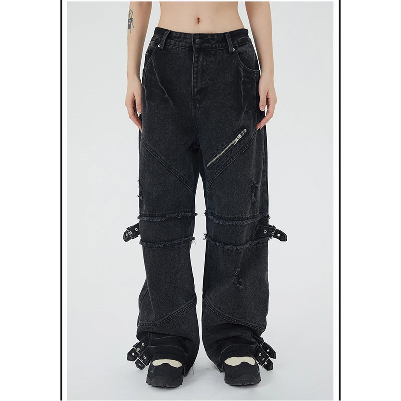 Y2K Grunge Streetwear High Waist Jeans - American Retro Straight Denim Trouser