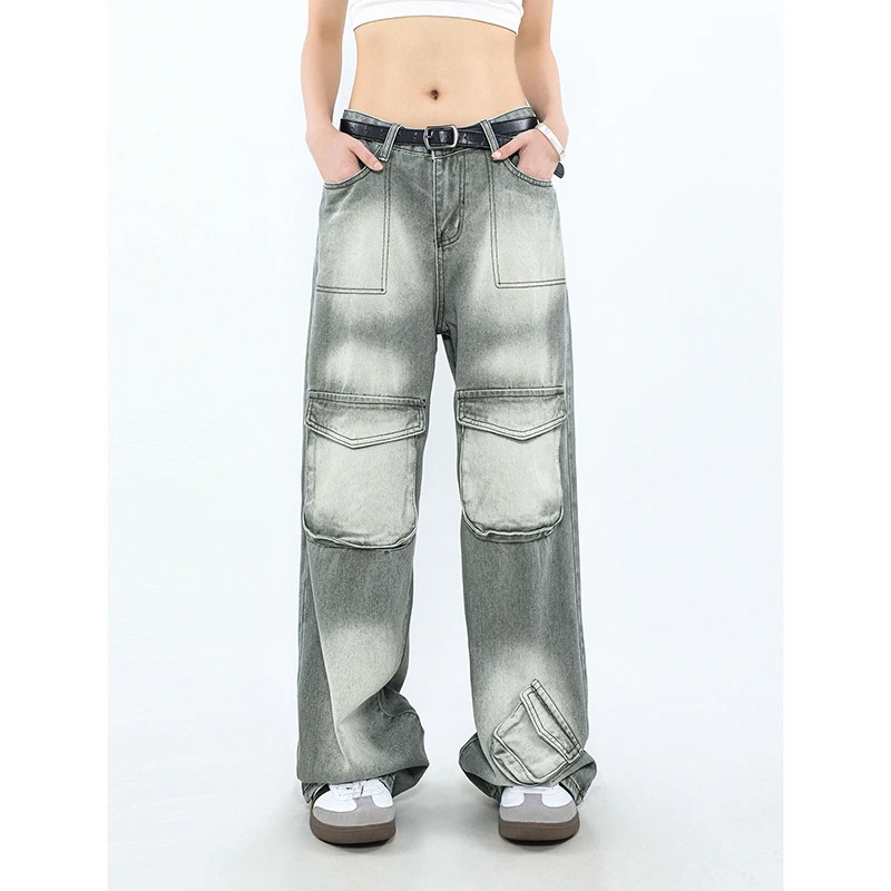 Y2K Grunge Streetwear High Waist Straight Jeans - American Retro Denim Trouser