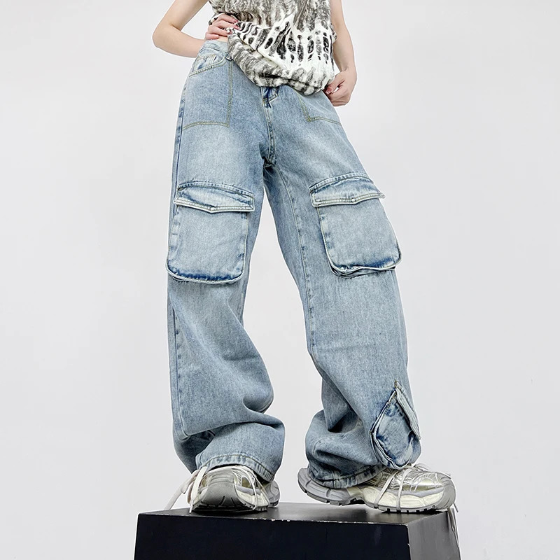 Y2K Grunge Streetwear High Waist Straight Jeans - American Retro Denim Trouser