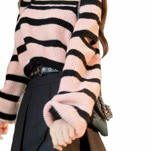 Y2K Grunge Stripe Knit Sweater - Retro 90s Fashion, Summer Outfits, and Pastel Goth Style