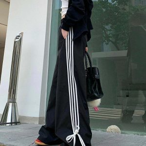 Y2K Grunge Stripe Pants - Retro 90s Fashion, Summer Y2K Outfits, Gothic Y2K