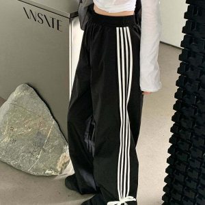 Y2K Grunge Stripe Pants - Retro 90s Fashion, Summer Y2K Outfits, Gothic Y2K